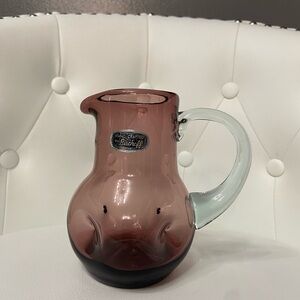 Vintage MCM BISCHOFF Hand Blown Purple Amethyst Pinched Glass Pitcher Art Glass